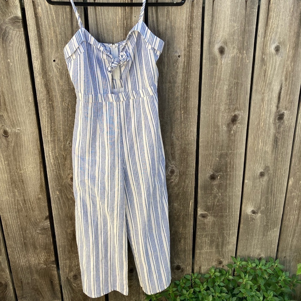 Woman's Lunik Blue Pinstripe Sleeveless Jumpsuit S Cotton DISTRESSED Summer City